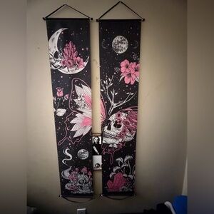 2-Piece Butterfly Skull Tapestry Wall Banners Boho Gothic Décor 53” x 11.8” Each